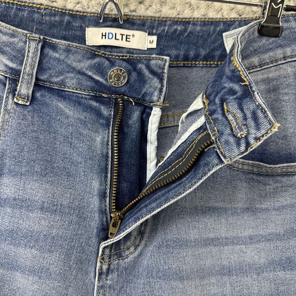 HDLTE Jeans Women M Blue Medium Denim Wash Wide Leg High Rise 5 Pockets Stretchy - Picture 5 of 16